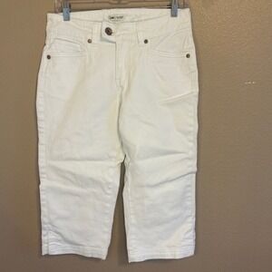 Lee Women's Just Below The‎ Waist White Denim Jean Capri Pants Stretch 8P Petite